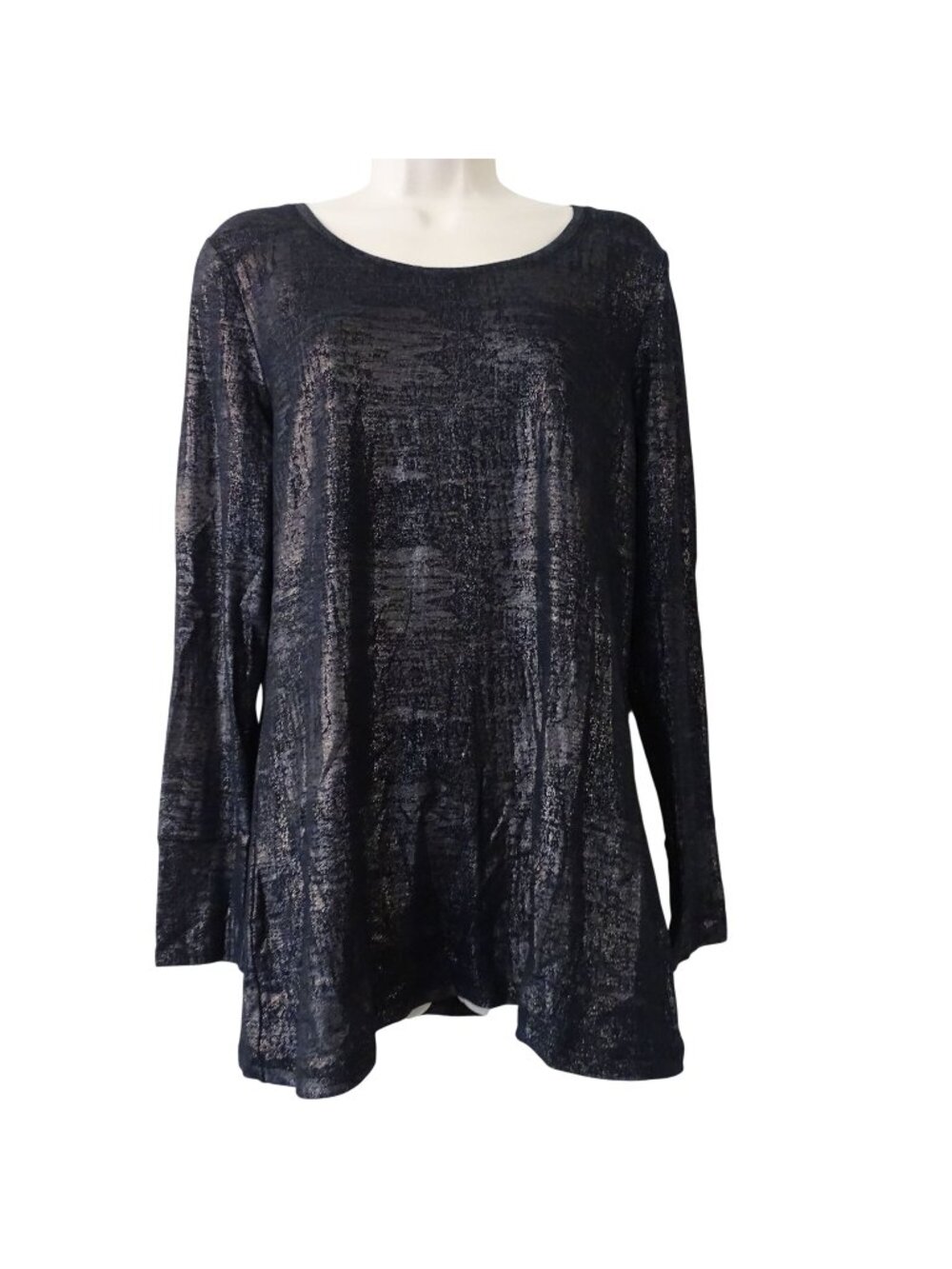 ANA A New Approach Long Sleeve Black Metallic Top Women Size L Goth Glam Party